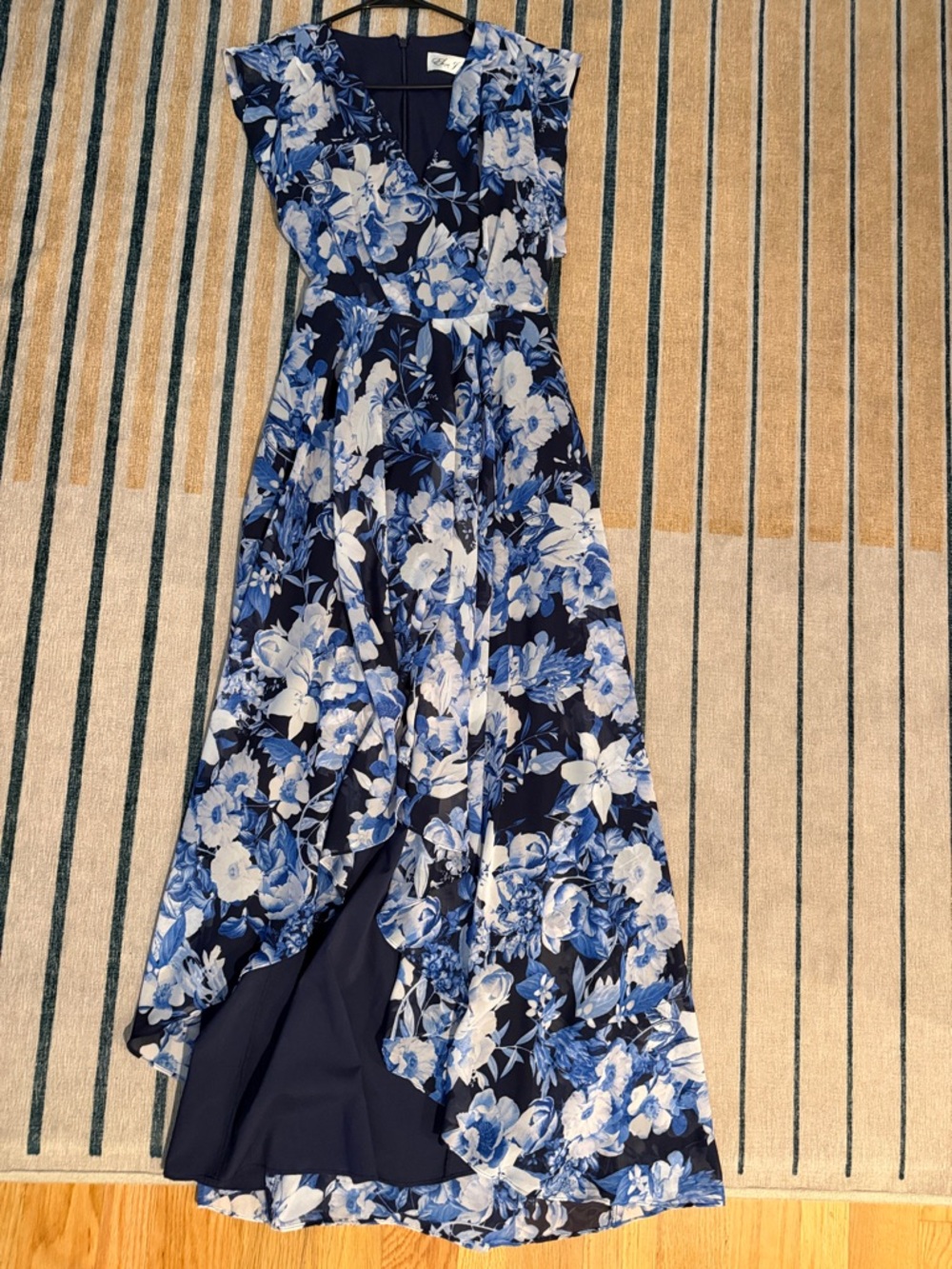 Eliza J Navy and White Floral High-Low Wrap Dress